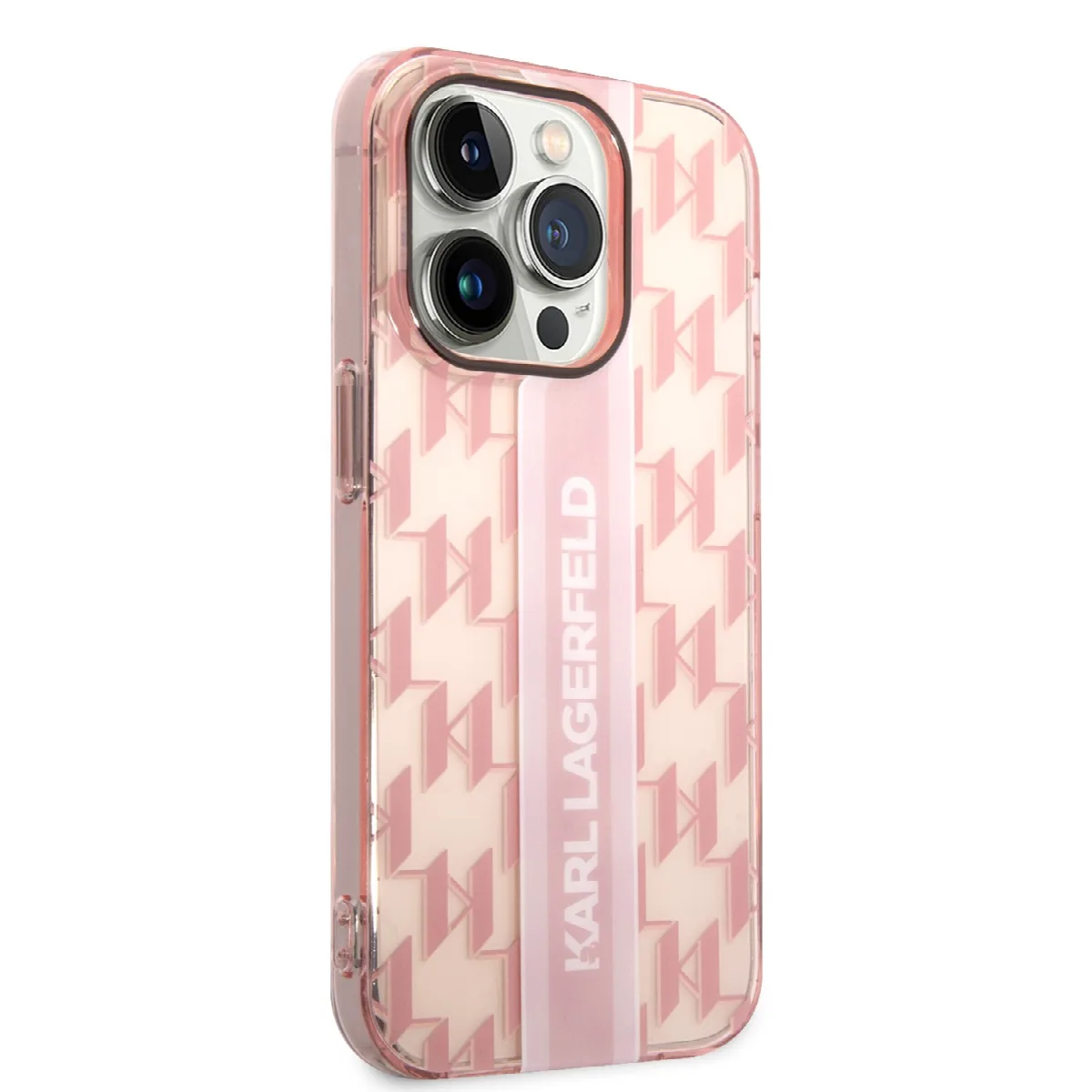 Karl Lagerfeld Monogram Stripe Back Cover PU Leather Case Θήκη προστασίας από δερματίνη – iPhone 14 Pro Ροζ - KLHCP14LHKLSPCP – εικόνα 4