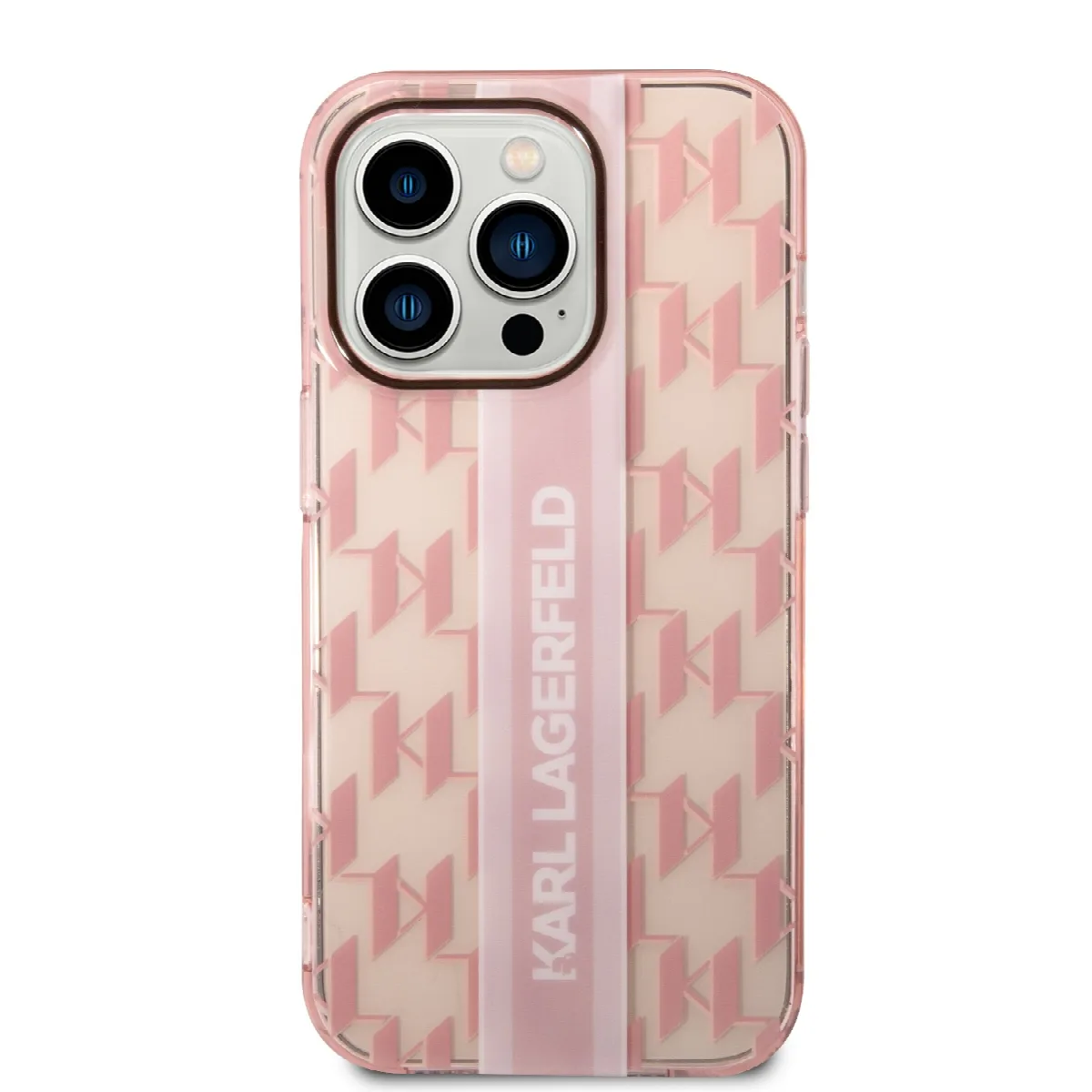 Karl Lagerfeld Monogram Stripe Back Cover PU Leather Case Θήκη προστασίας από δερματίνη – iPhone 14 Pro Ροζ - KLHCP14LHKLSPCP – εικόνα 3
