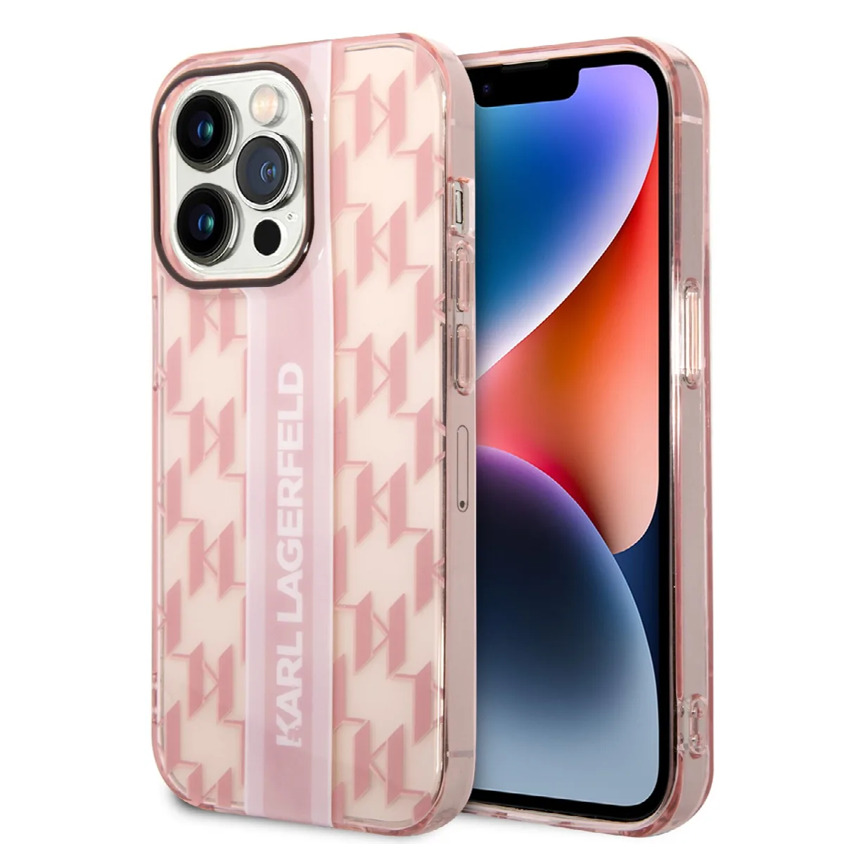 Karl Lagerfeld Monogram Stripe Back Cover PU Leather Case Θήκη προστασίας από δερματίνη – iPhone 14 Pro Ροζ - KLHCP14LHKLSPCP