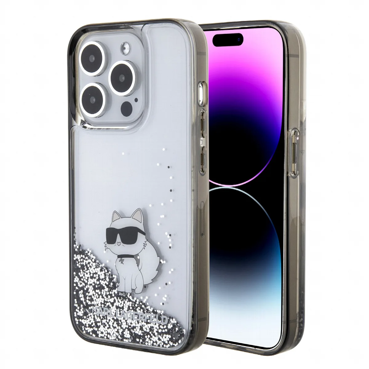 Karl Lagerfeld Ikonik Case Choupette Θήκη προστασίας από Liquid σιλικόνη – iPhone 15 Pro Clear / Silver Glitter – KLHCP15LLKCNSK