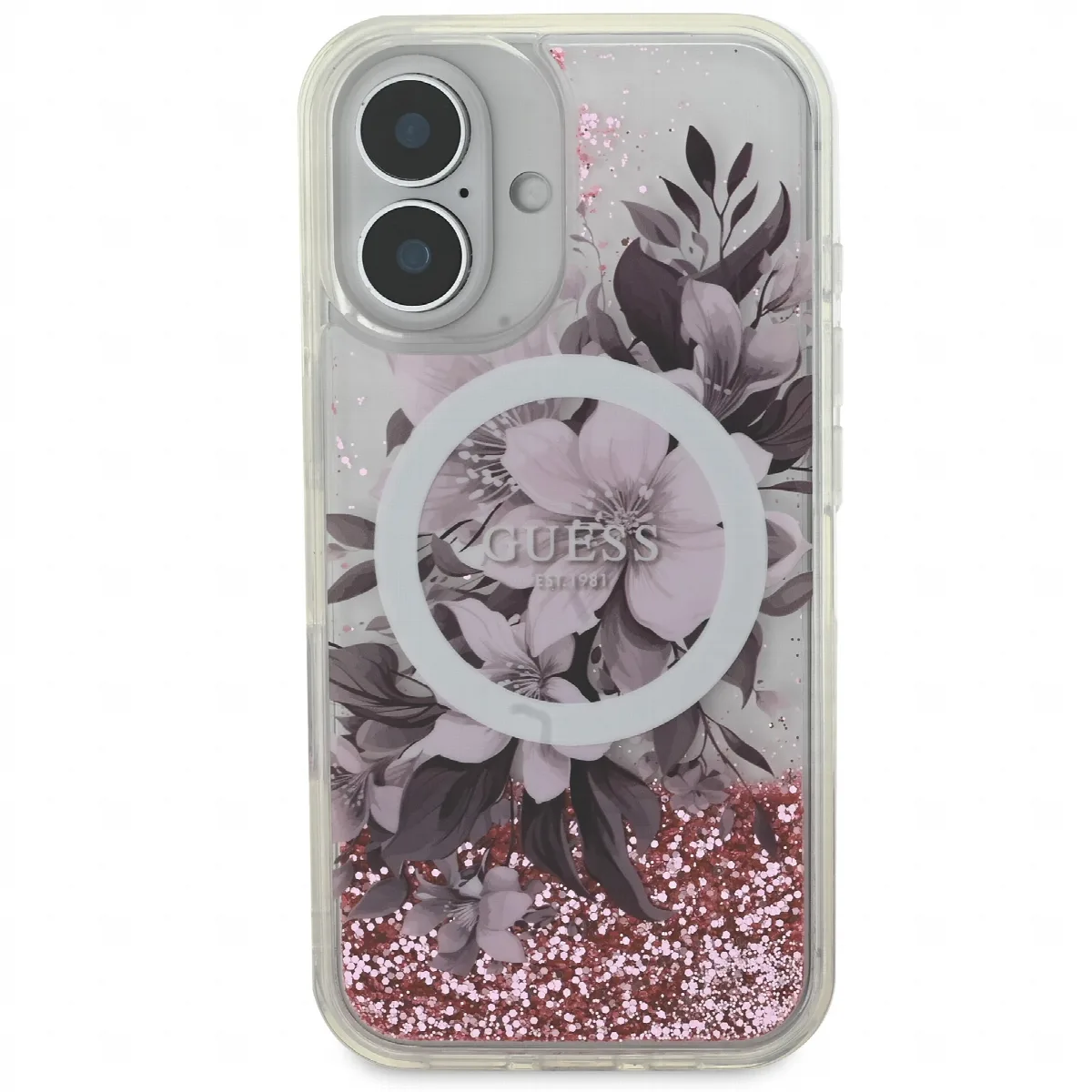 Guess Magsafe “Liquid Glitter Flower" Hard Case Θήκη προστασίας από σκληρό πλαστικό – iPhone 16 Ροζ – GUHMP16SLFMWTP – εικόνα 5