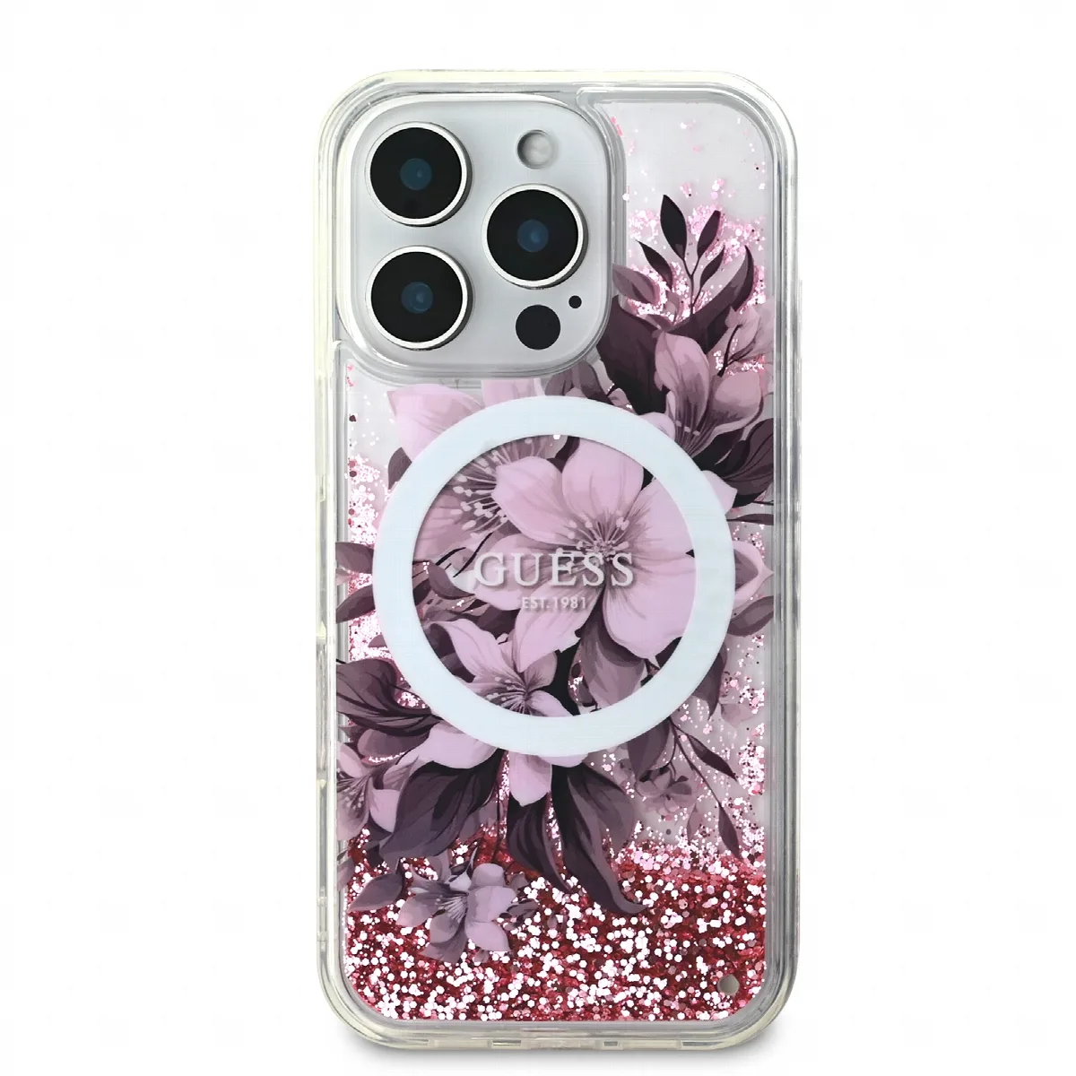 Guess Magsafe “Liquid Glitter Flower" Hard Case Θήκη προστασίας από σκληρό πλαστικό – iPhone 16 Max Ροζ – GUHMP16XLFMWTP – εικόνα 5