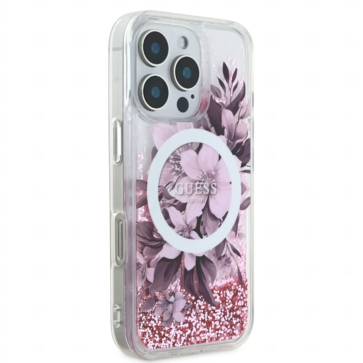 Guess Magsafe “Liquid Glitter Flower" Hard Case Θήκη προστασίας από σκληρό πλαστικό – iPhone 16 Max Ροζ – GUHMP16XLFMWTP – εικόνα 2