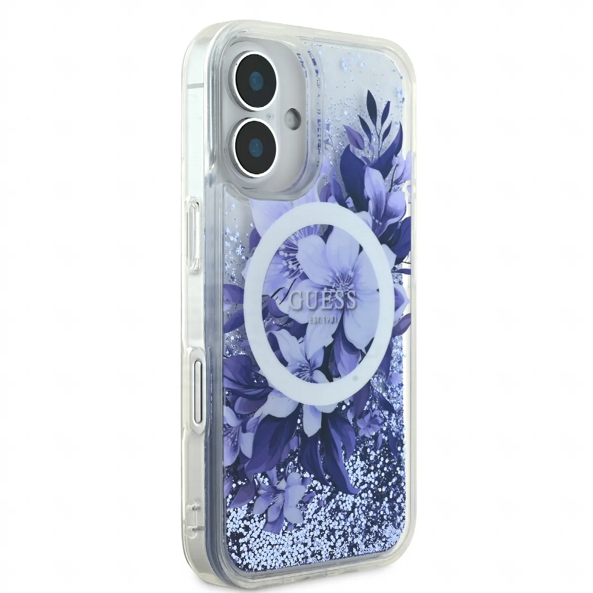 Guess Magsafe “Liquid Glitter Flower" Hard Case Θήκη προστασίας από σκληρό πλαστικό – iPhone 16 Μωβ – GUHMP16SLFMWTU – εικόνα 2