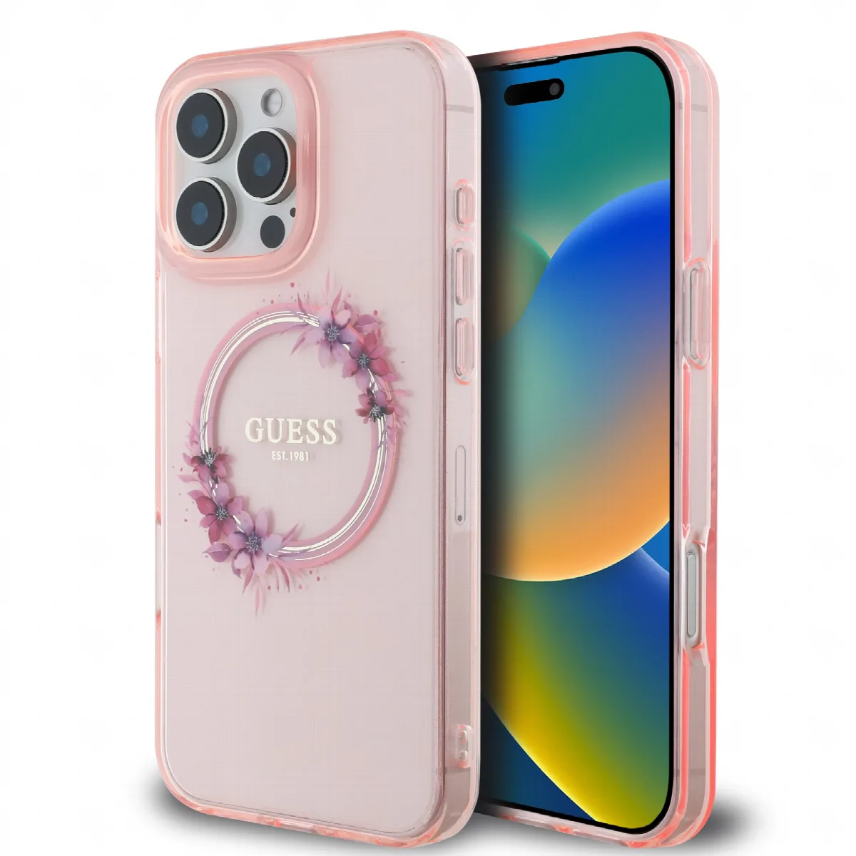 Guess Magsafe “Flower Wreath” Hard Case Θήκη προστασίας από σκληρό πλαστικό – iPhone 16 Pro Ροζ – GUHMP16LHFWFCP