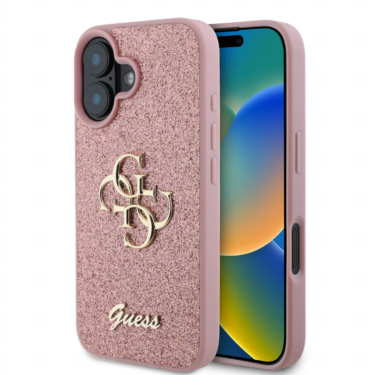 Guess Fixed Glitter Big 4G Logo Case Θήκη προστασίας από σιλικόνη– iPhone 16 Ροζ – GUHCP16SHG4SGP