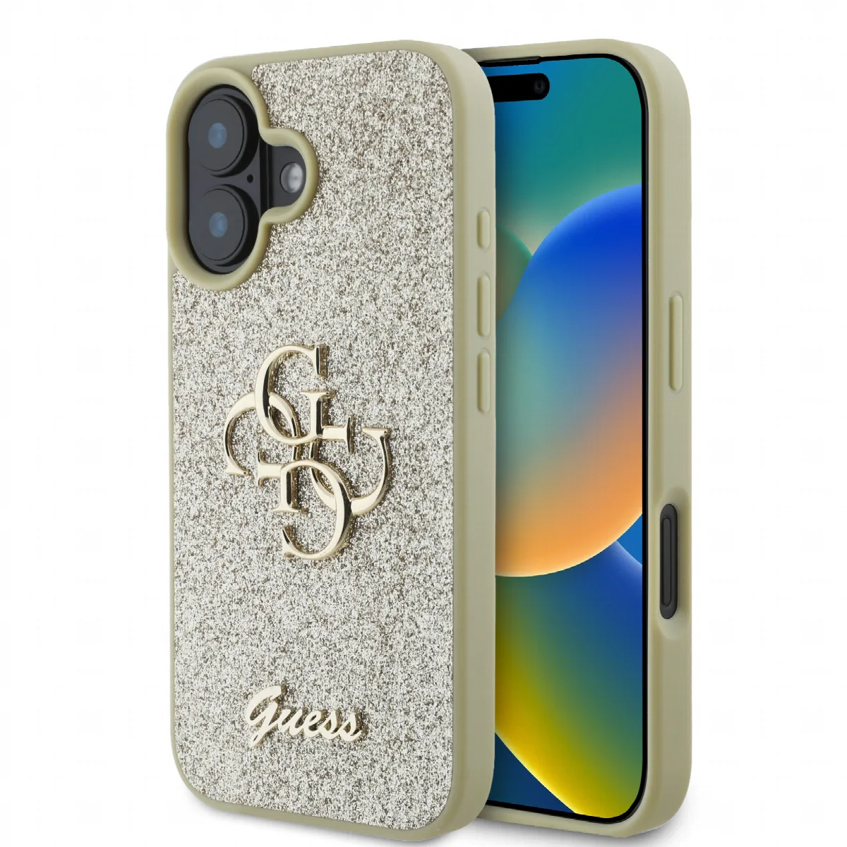 Guess Fixed Glitter Big 4G Logo Case Θήκη προστασίας από σιλικόνη – iPhone 16 Χρυσό – GUHCP16SHG4SGD
