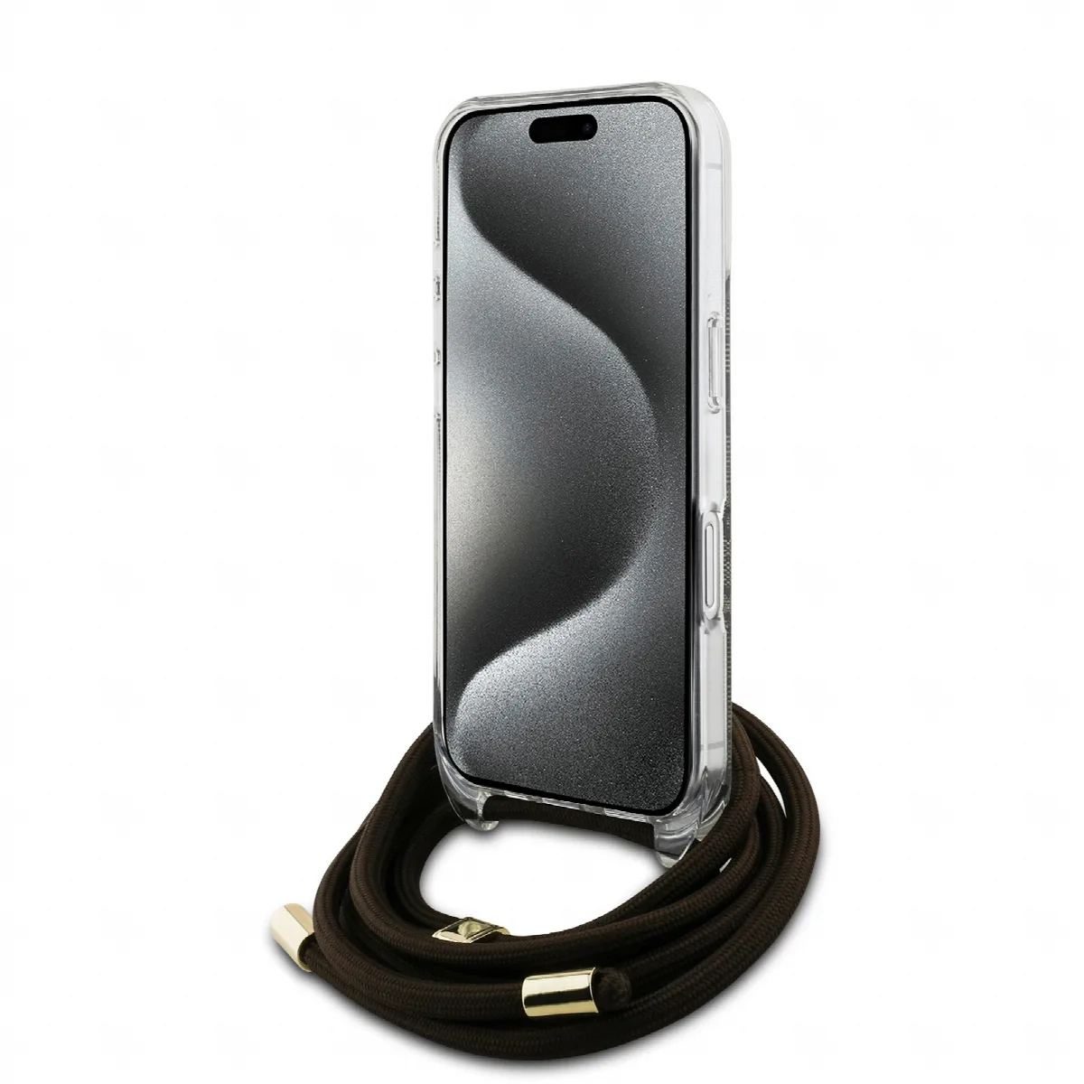 Guess “4G Logo Collection” Crossbody Hard Case Script Metal Logo Θήκη προστασίας από σιλικόνη με λουράκι – iPhone 16 Καφέ – GUHC – εικόνα 2