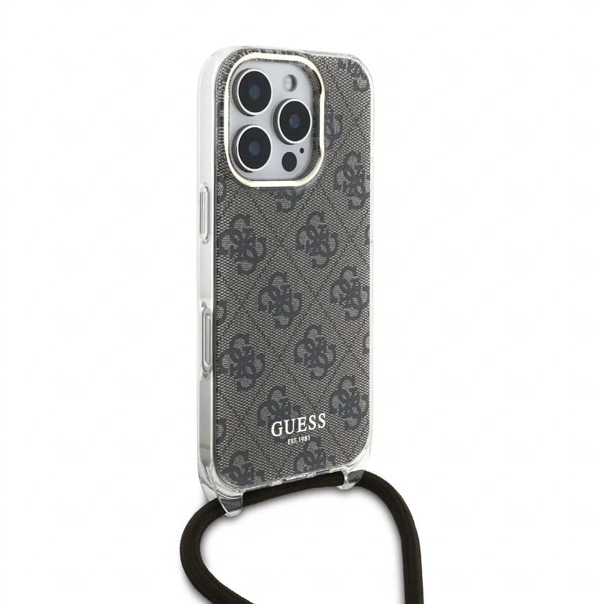 Guess “4G Logo Collection” Crossbody Hard Case Script Metal Logo Θήκη προστασίας από σιλικόνη με λουράκι – iPhone 16 Pro Καφέ – – εικόνα 4