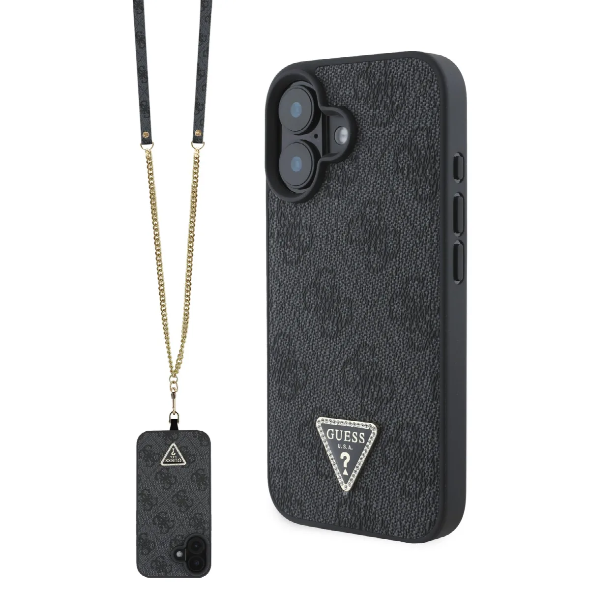 Guess “Metal Logo Strass Collection” Case Θήκη προστασίας Crossbody από δερματίνη – iPhone 16 Μαύρο – GUHCP16SP4TDSCPK