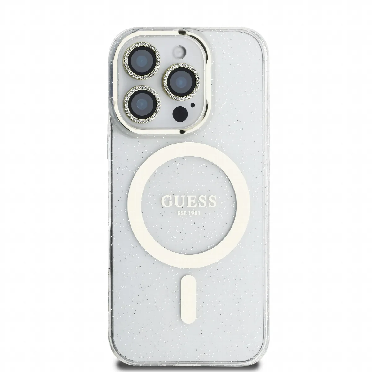 Guess IML Magsafe Case “Rhinestone Gold Lens + Screen” Θήκη προστασίας από σκληρό πλαστικό – iPhone 16 Pro Max Clear/Glitter – G – εικόνα 4