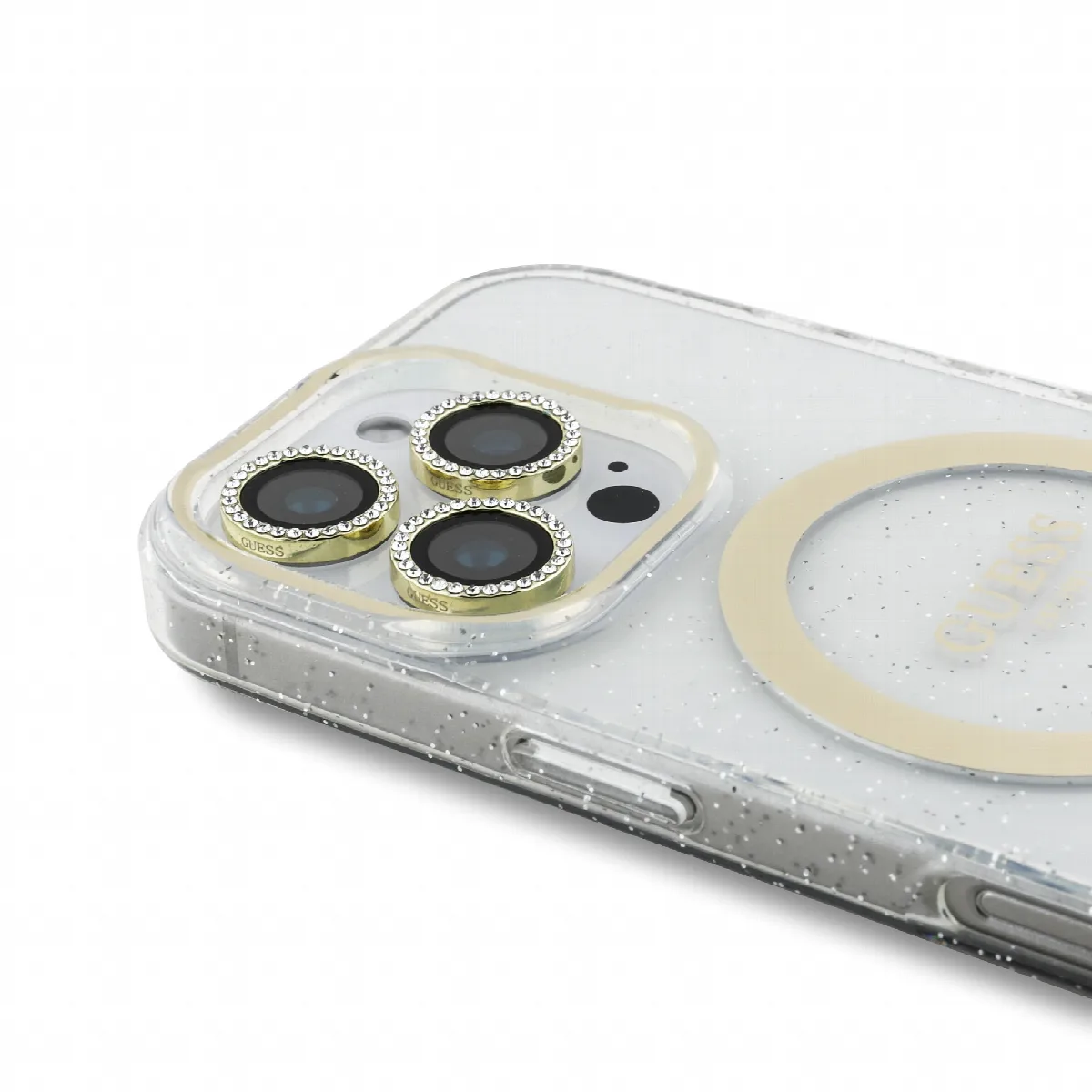 Guess IML Magsafe Case “Rhinestone Gold Lens + Screen” Θήκη προστασίας από σκληρό πλαστικό – iPhone 16 Pro Max Clear/Glitter – G – εικόνα 2