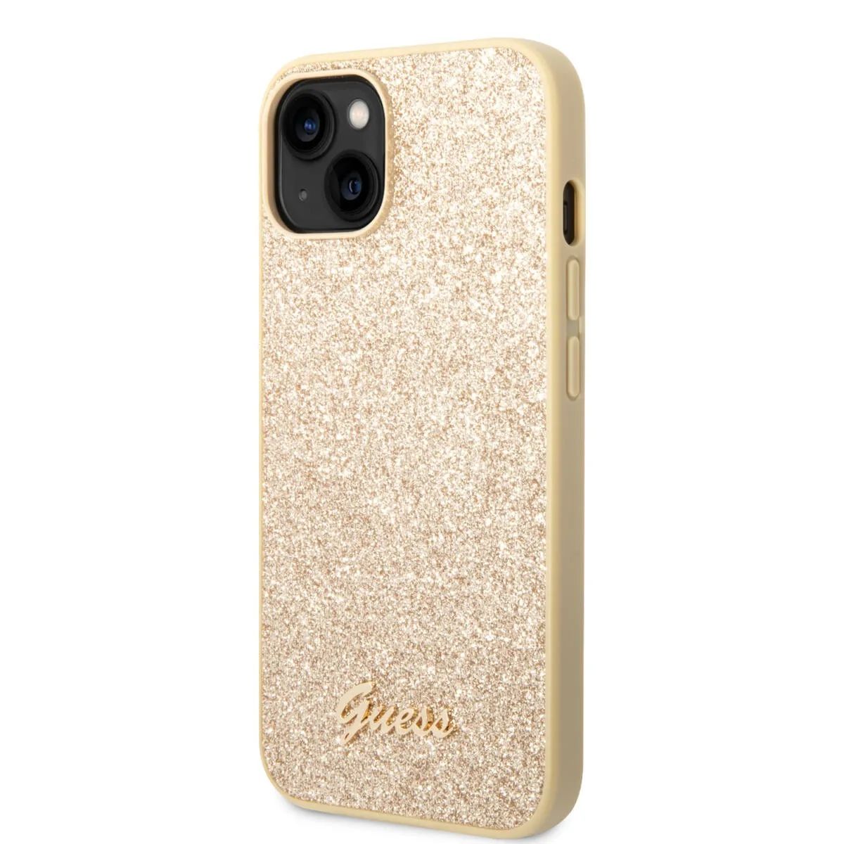 Guess Glitter Flakes Case with Ikonik Patch and Vintage Script Logo Θήκη προστασίας από σιλικόνη – iPhone 14 Plus (Glitter Gold) – εικόνα 2