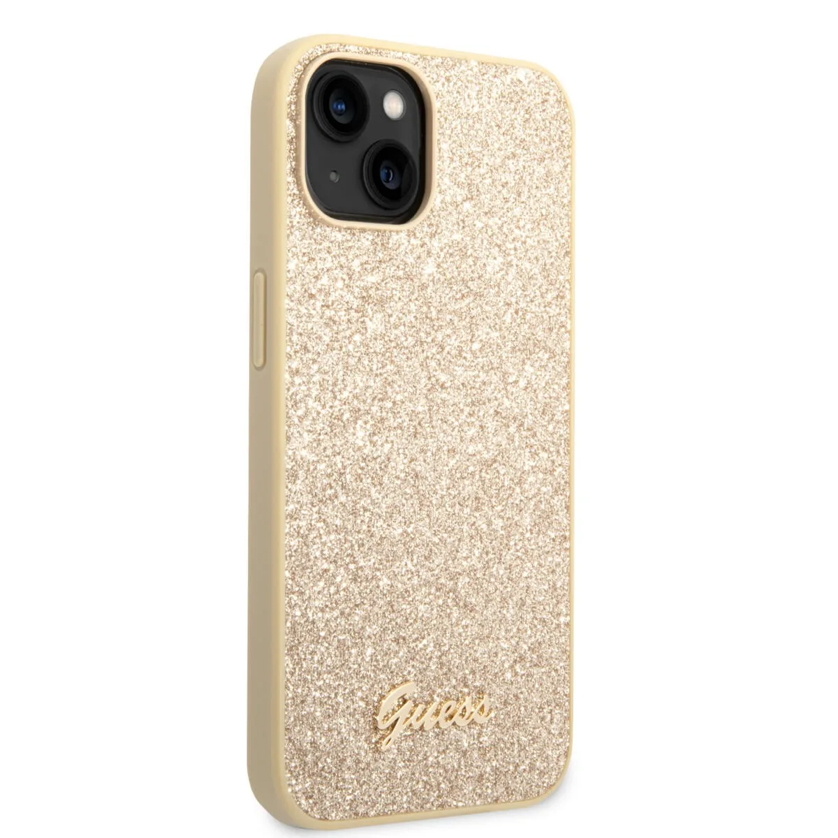 Guess Glitter Flakes Case with Ikonik Patch and Vintage Script Logo Θήκη προστασίας από σιλικόνη – iPhone 14 Plus (Glitter Gold) – εικόνα 4