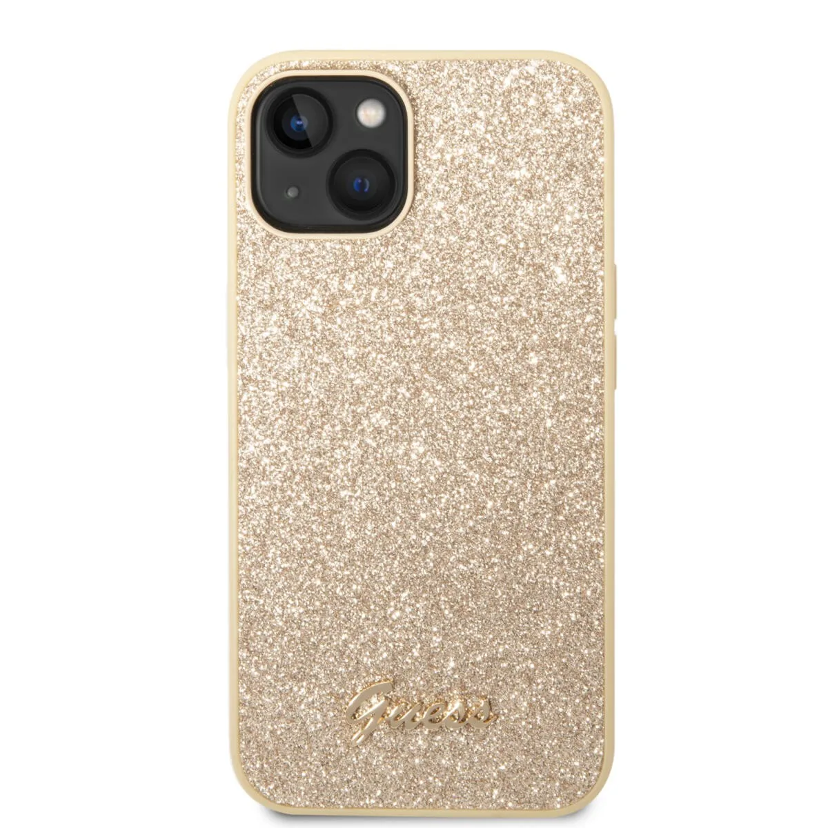 Guess Glitter Flakes Case with Ikonik Patch and Vintage Script Logo Θήκη προστασίας από σιλικόνη – iPhone 14 Plus (Glitter Gold) – εικόνα 3