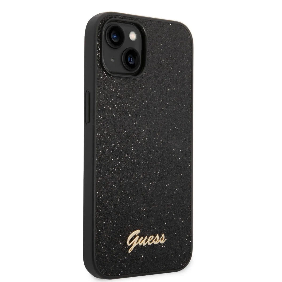 Guess Glitter Flakes Case with Ikonik Patch and Vintage Script Logo Θήκη προστασίας από σιλικόνη – iPhone 14 Plus (Glitter Black – εικόνα 4