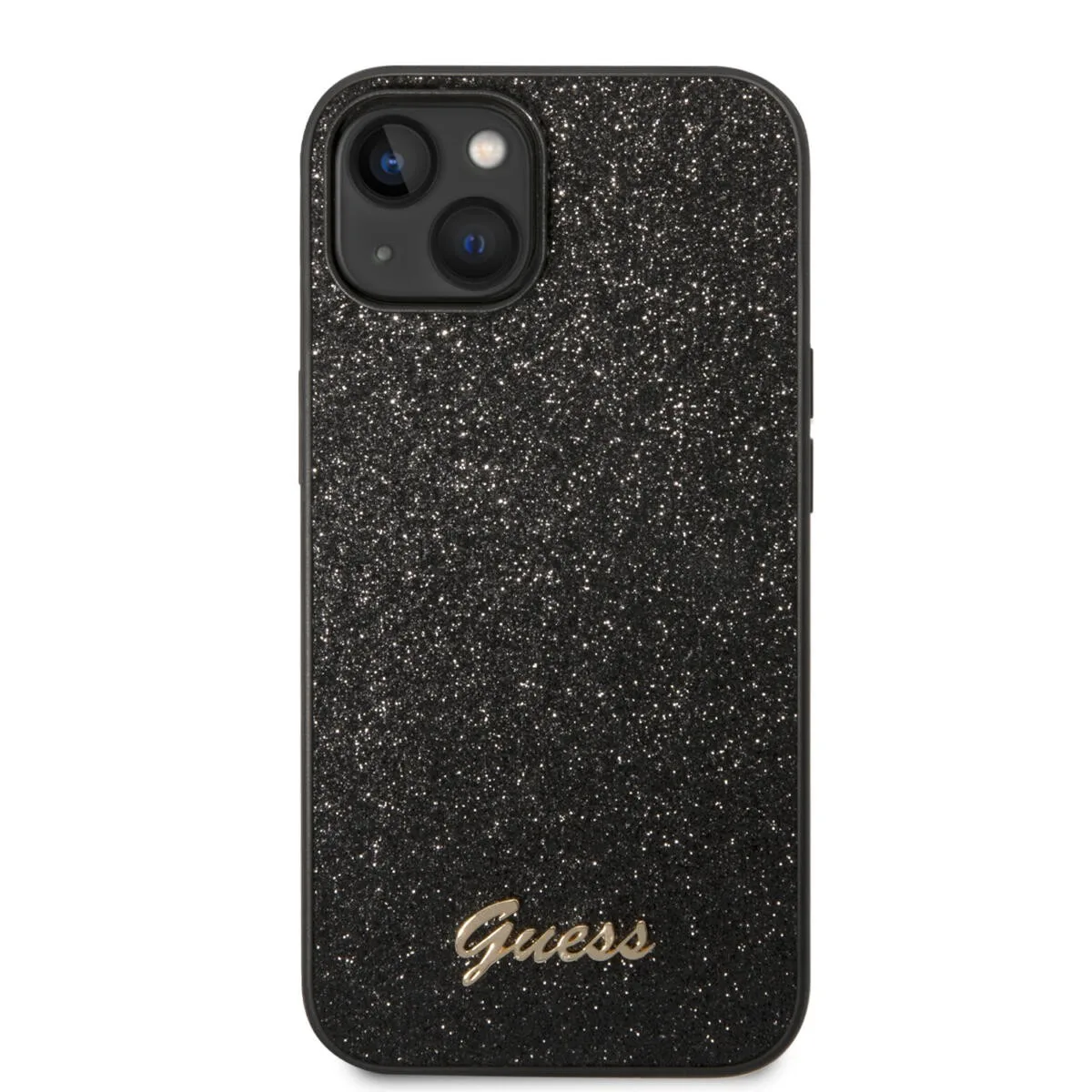 Guess Glitter Flakes Case with Ikonik Patch and Vintage Script Logo Θήκη προστασίας από σιλικόνη – iPhone 14 Plus (Glitter Black – εικόνα 3