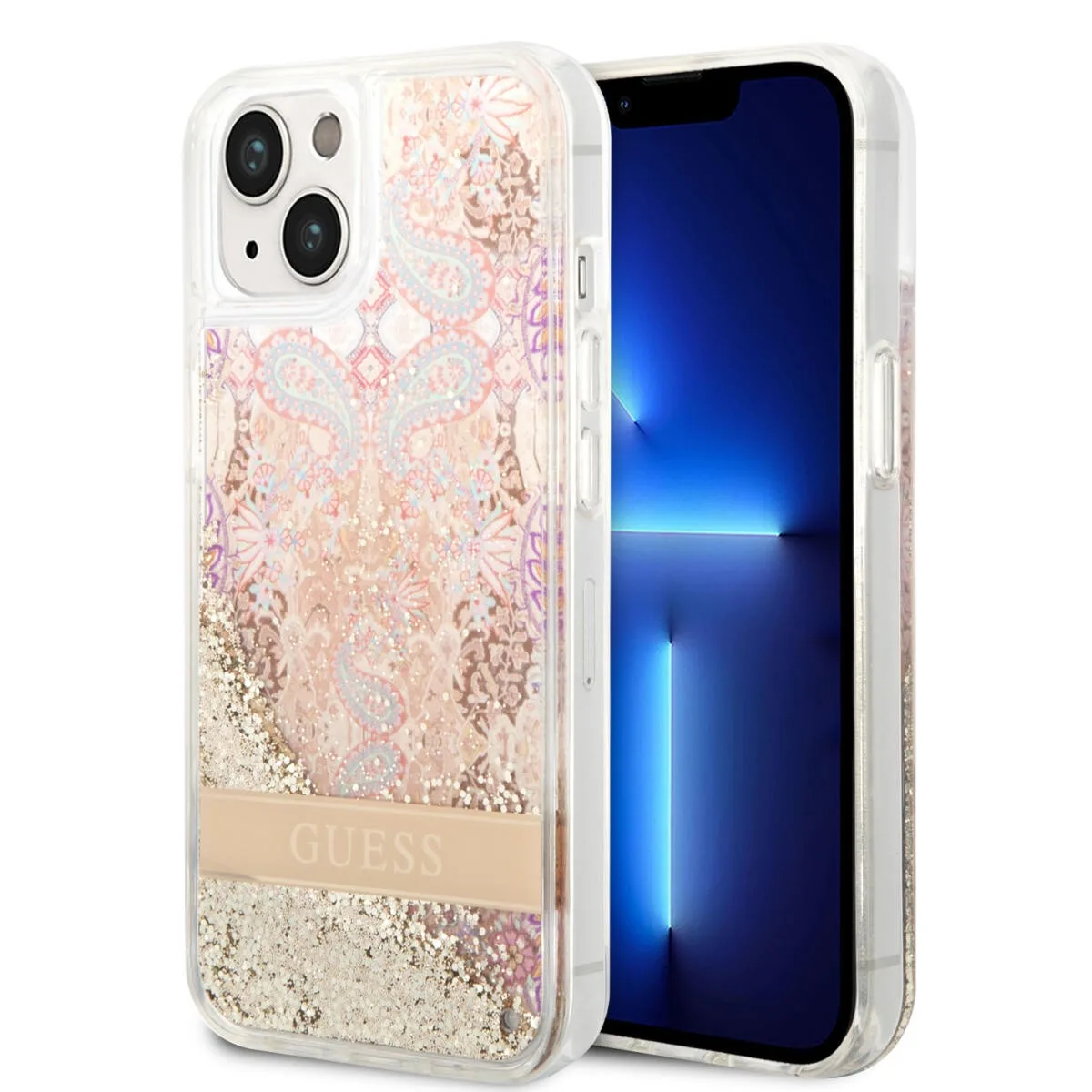 Guess Liquid Glitter Paisley Gold Collection Θήκη προστασίας από σιλικόνη – iPhone 14 Plus (Gold)