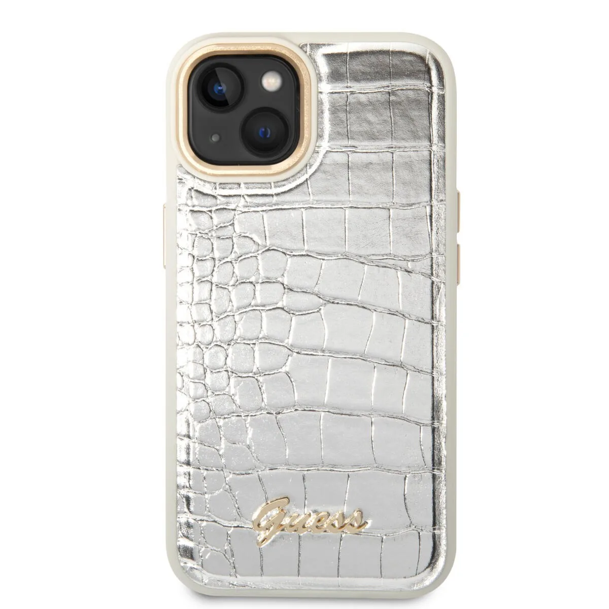 Guess "Croco Collection" Hot Stamp Lines Θήκη προστασίας από δερματίνη με μεταλλικό λογότυπο – iPhone 14 Plus (Λευκό) – εικόνα 3