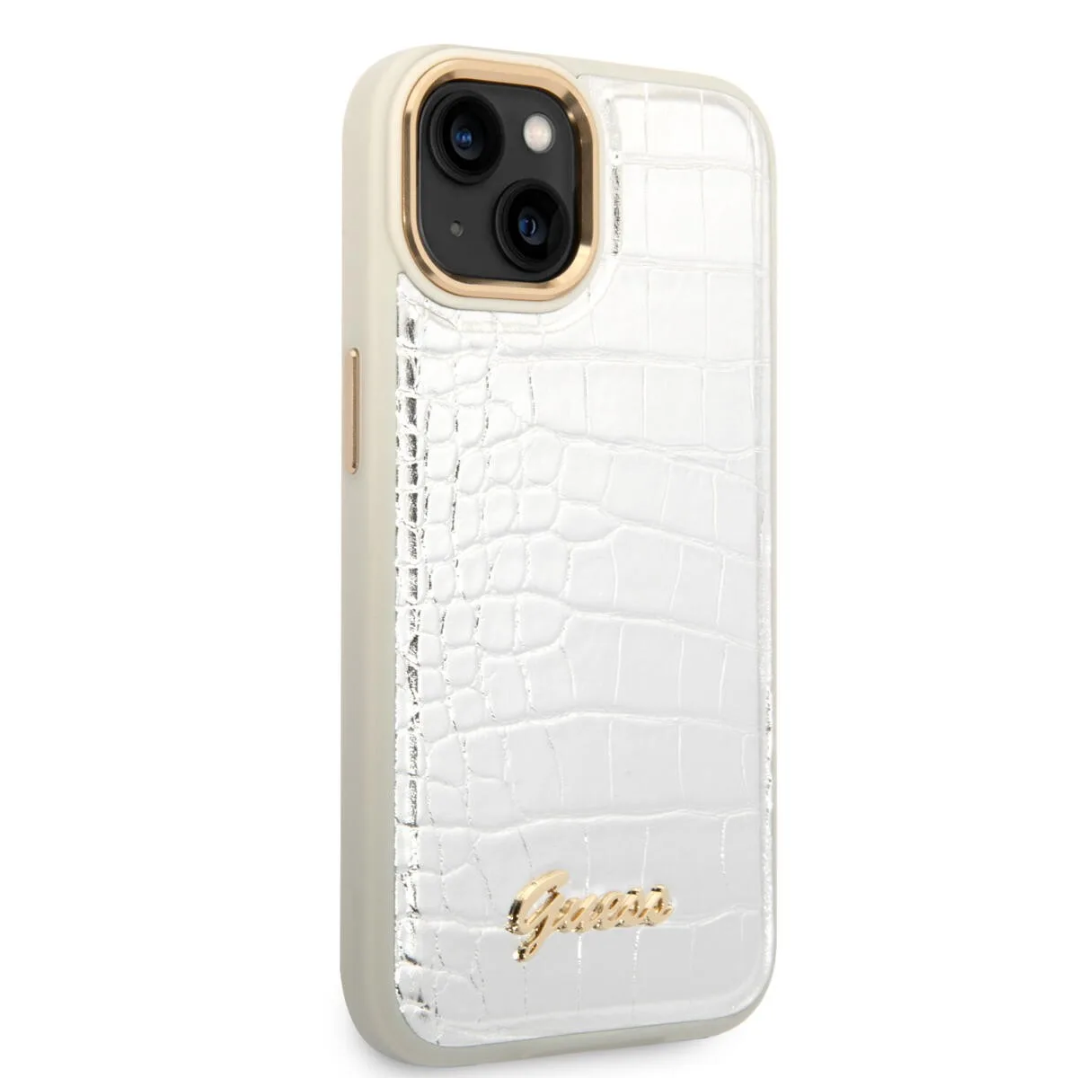 Guess "Croco Collection" Hot Stamp Lines Θήκη προστασίας από δερματίνη με μεταλλικό λογότυπο – iPhone 14 Plus (Λευκό) – εικόνα 2