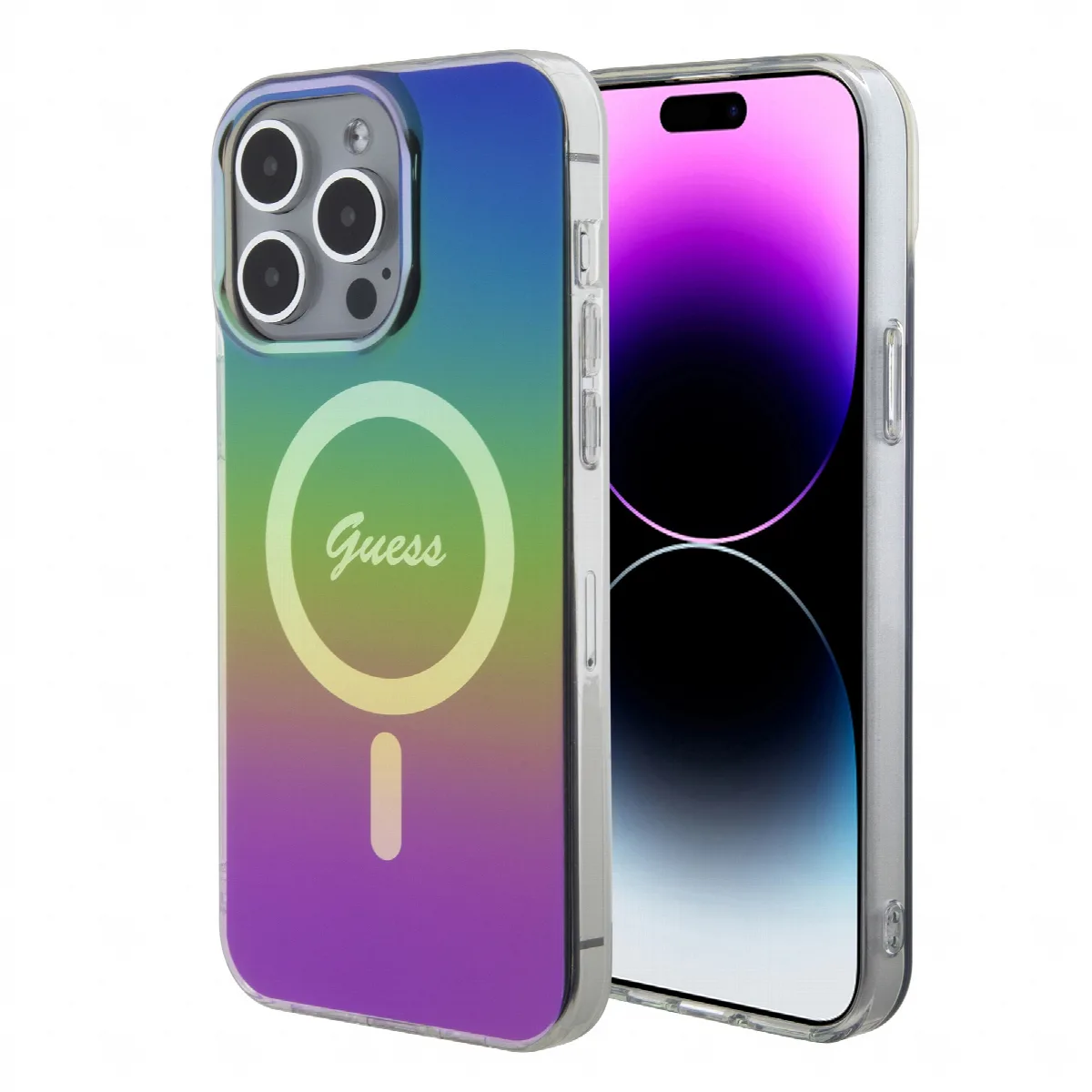 Guess Iridescent Magsafe Case Πολύχρωμη θήκη προστασίας από σκληρό πλαστικό – iPhone 15 Pro (Rainbow Black – GUHMP15LHITSK)