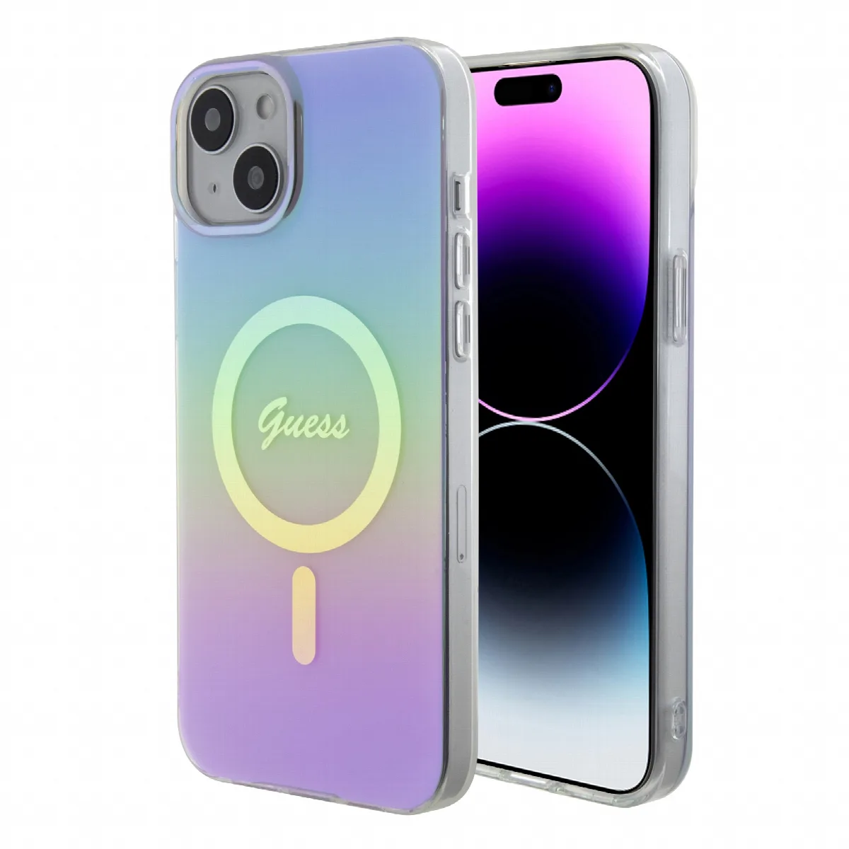 Guess Iridescent Magsafe Case Πολύχρωμη θήκη προστασίας από σκληρό πλαστικό – iPhone 15 (Rainbow Purple – GUHMP15SHITSU)