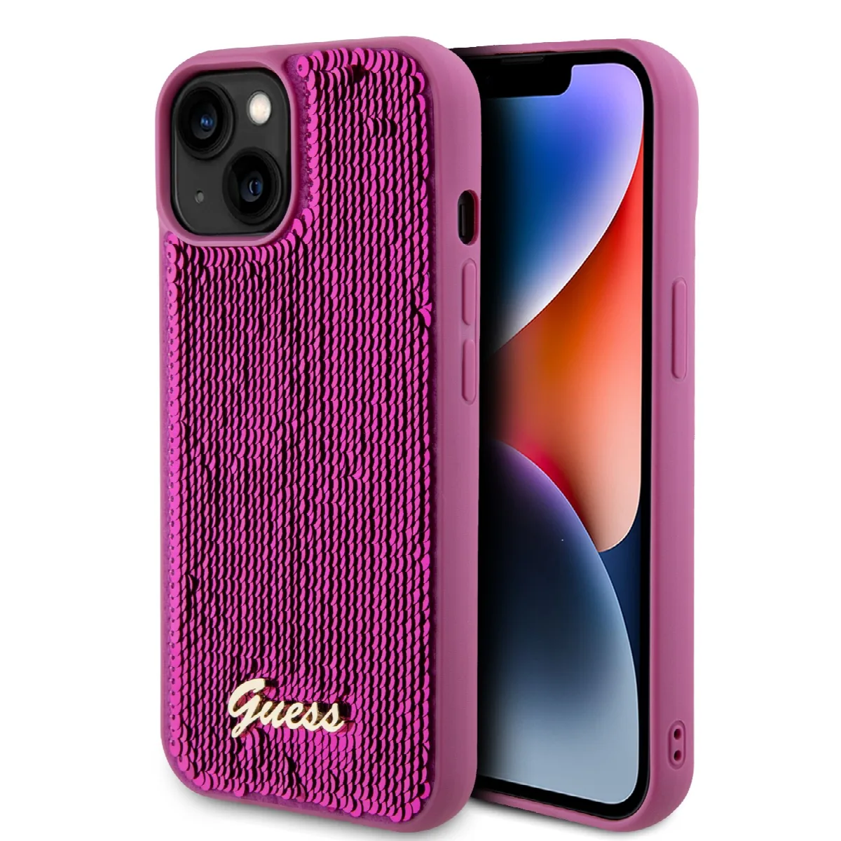Guess "Sequin Script Metal" Hard Case iPhone 15 (Fuchsia – GUHCP15SPSFDGSF)