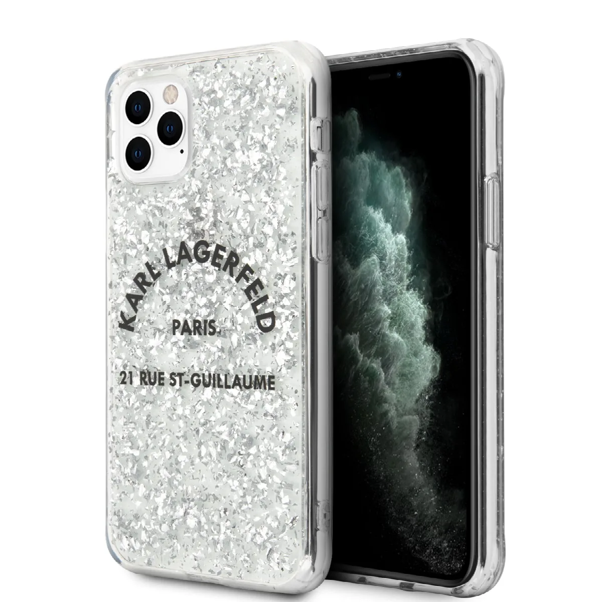 Karl Lagerfeld Glitter Flakes Cover Θήκη Σιλικόνης για iPhone 11 Pro Max - Ασημί