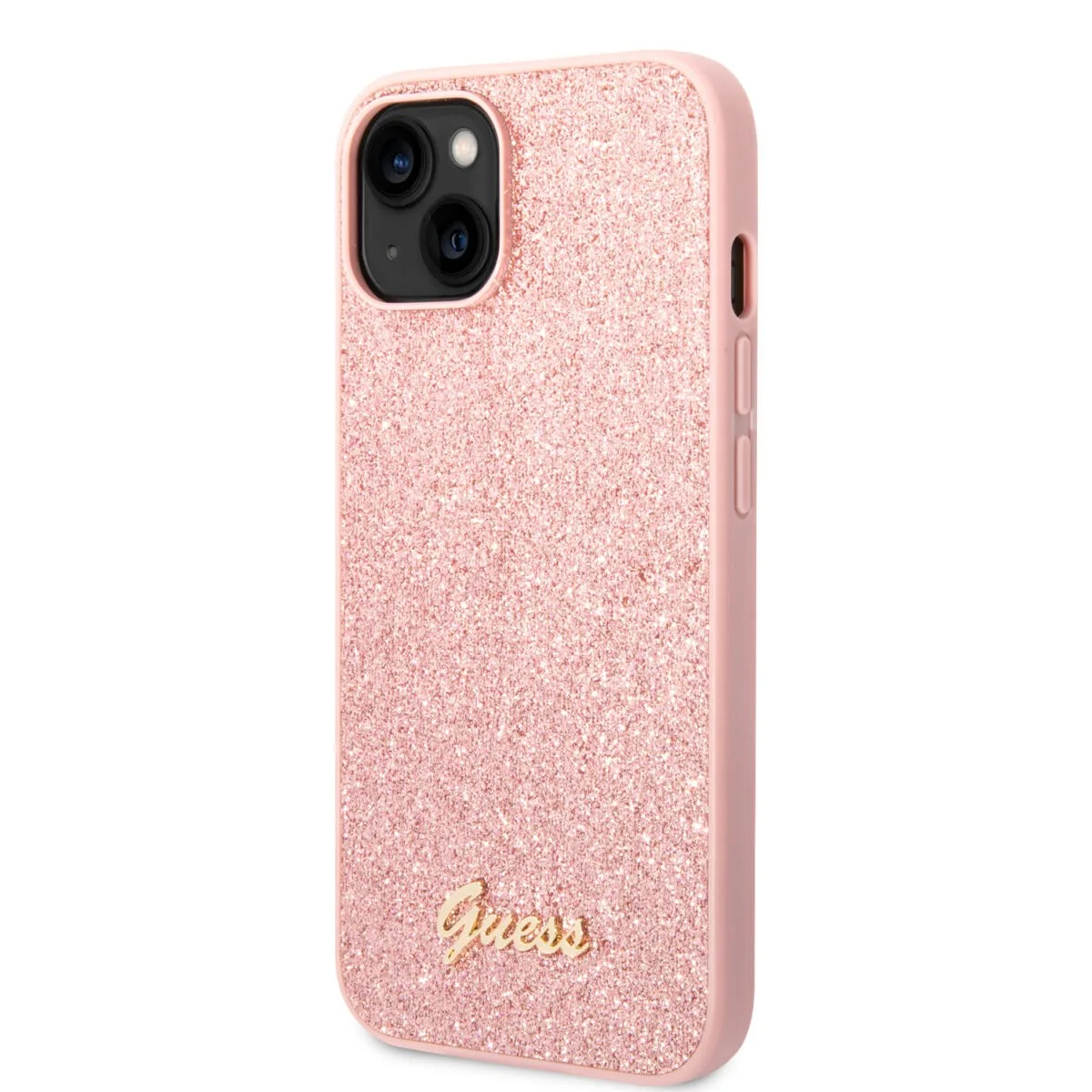 Guess Glitter Flakes Case with Ikonik Patch and Vintage Script Logo Θήκη προστασίας από σιλικόνη – iPhone 14 Plus (Glitter Pink – εικόνα 2