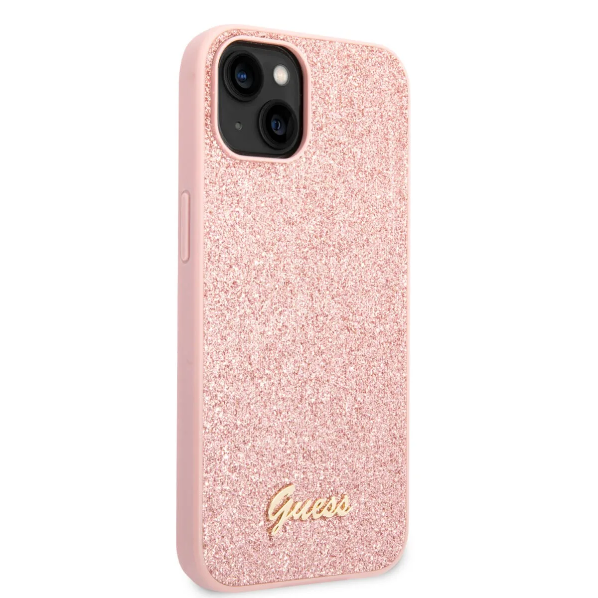 Guess Glitter Flakes Case with Ikonik Patch and Vintage Script Logo Θήκη προστασίας από σιλικόνη – iPhone 14 Plus (Glitter Pink – εικόνα 4