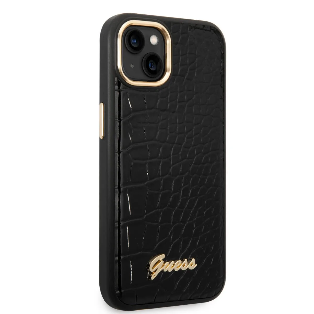 Guess "Croco Collection" Hot Stamp Lines Θήκη προστασίας από δερματίνη με μεταλλικό λογότυπο – iPhone 14 Plus (Μαύρο) – εικόνα 4