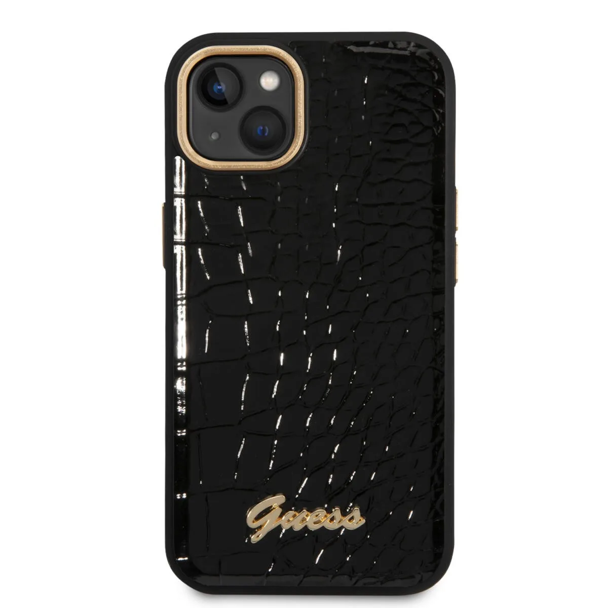 Guess "Croco Collection" Hot Stamp Lines Θήκη προστασίας από δερματίνη με μεταλλικό λογότυπο – iPhone 14 Plus (Μαύρο) – εικόνα 3