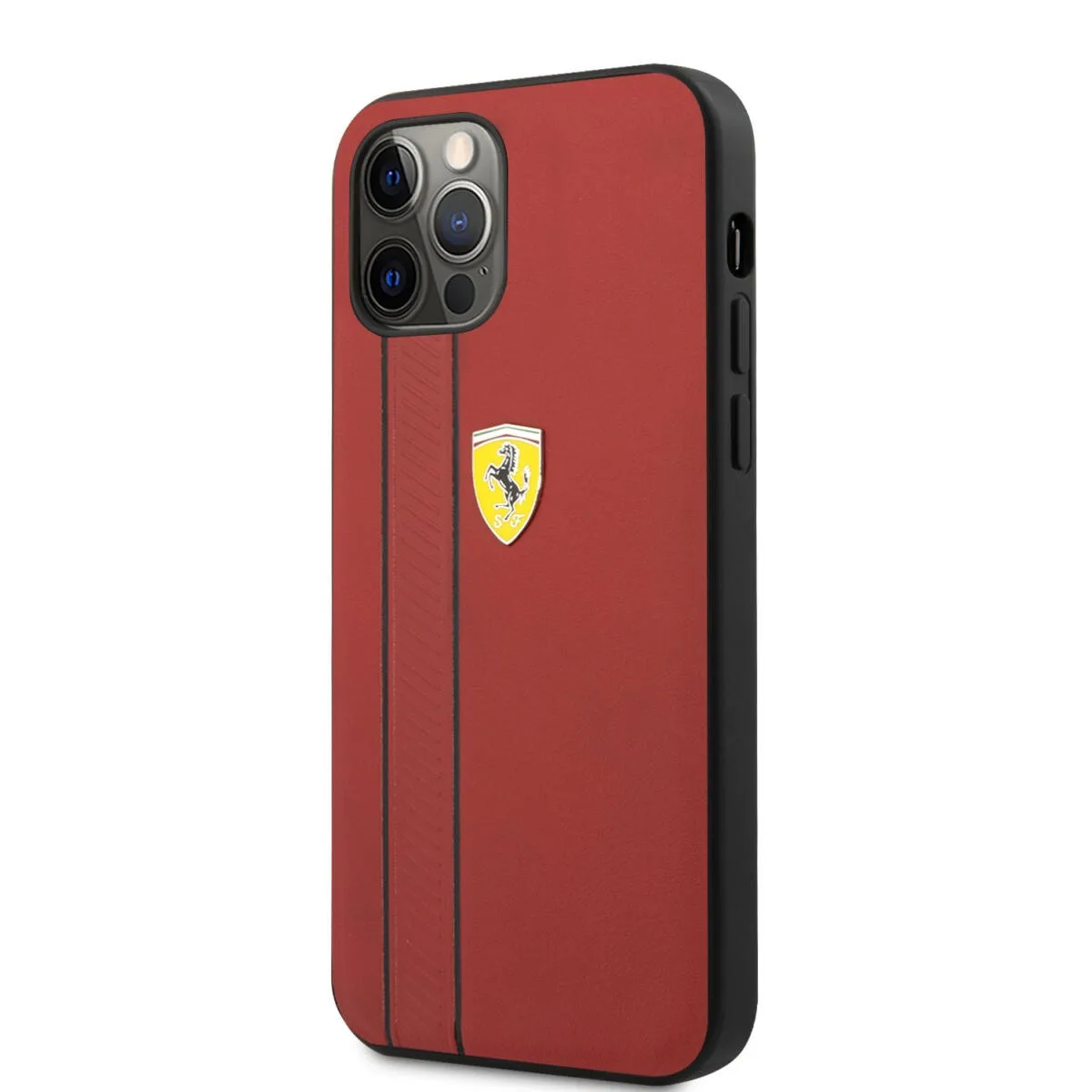 Ferrari "Debossed Stripes & Black Lines" Leather Case Θήκη προστασίας από γνήσιο καπιτονέ δέρμα – iPhone 12 Pro Max (Κόκκινη/Qui – εικόνα 4