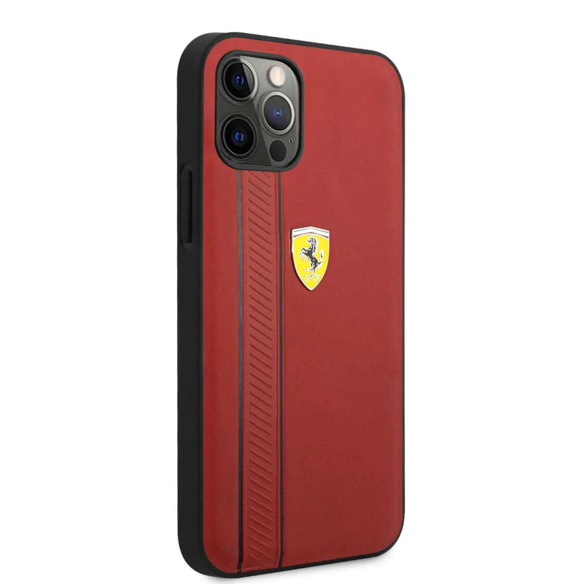 Ferrari "Debossed Stripes & Black Lines" Leather Case Θήκη προστασίας από γνήσιο καπιτονέ δέρμα – iPhone 12 Pro Max (Κόκκινη/Qui – εικόνα 2