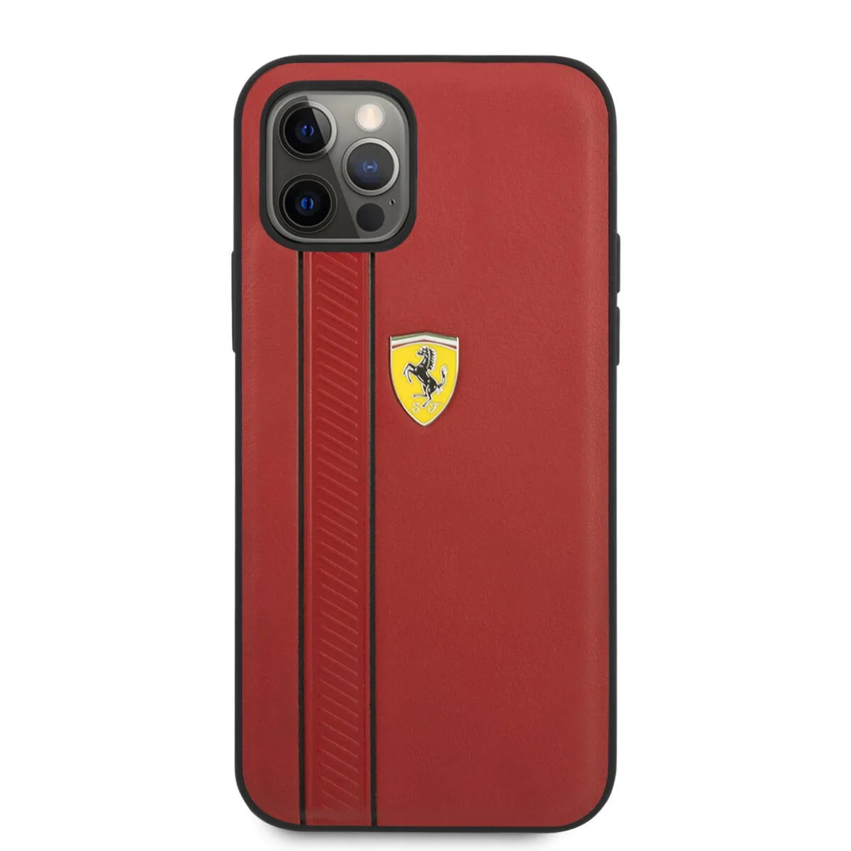 Ferrari "Debossed Stripes & Black Lines" Leather Case Θήκη προστασίας από γνήσιο καπιτονέ δέρμα – iPhone 12 Pro Max (Κόκκινη/Qui – εικόνα 3