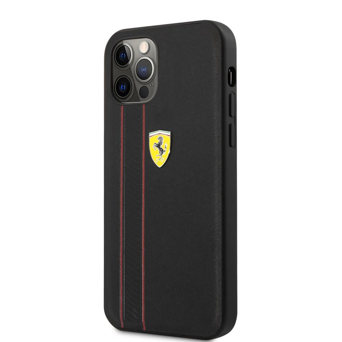 Ferrari "Debossed Stripes & Red Lines" Leather Case Θήκη προστασίας από γνήσιο καπιτονέ δέρμα – iPhone 12 Pro Max (Μαύρη/Quilted – εικόνα 4