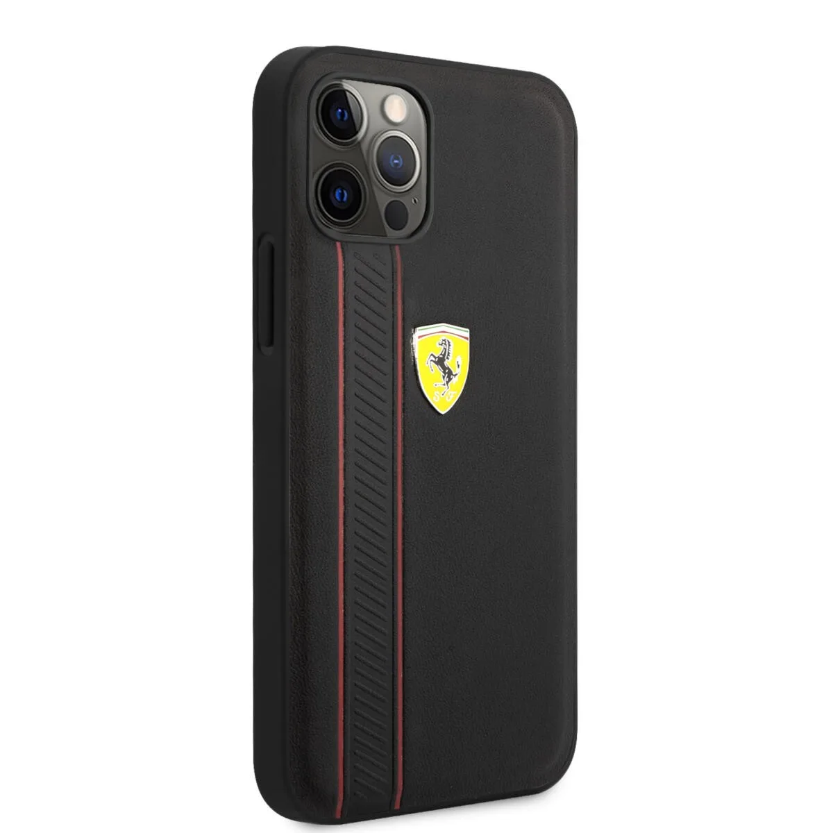 Ferrari "Debossed Stripes & Red Lines" Leather Case Θήκη προστασίας από γνήσιο καπιτονέ δέρμα – iPhone 12 Pro Max (Μαύρη/Quilted – εικόνα 2