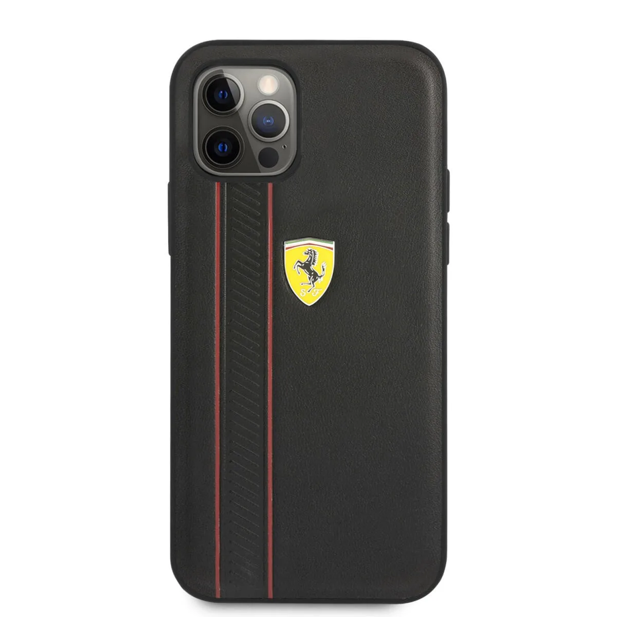 Ferrari "Debossed Stripes & Red Lines" Leather Case Θήκη προστασίας από γνήσιο καπιτονέ δέρμα – iPhone 12 Pro Max (Μαύρη/Quilted – εικόνα 3