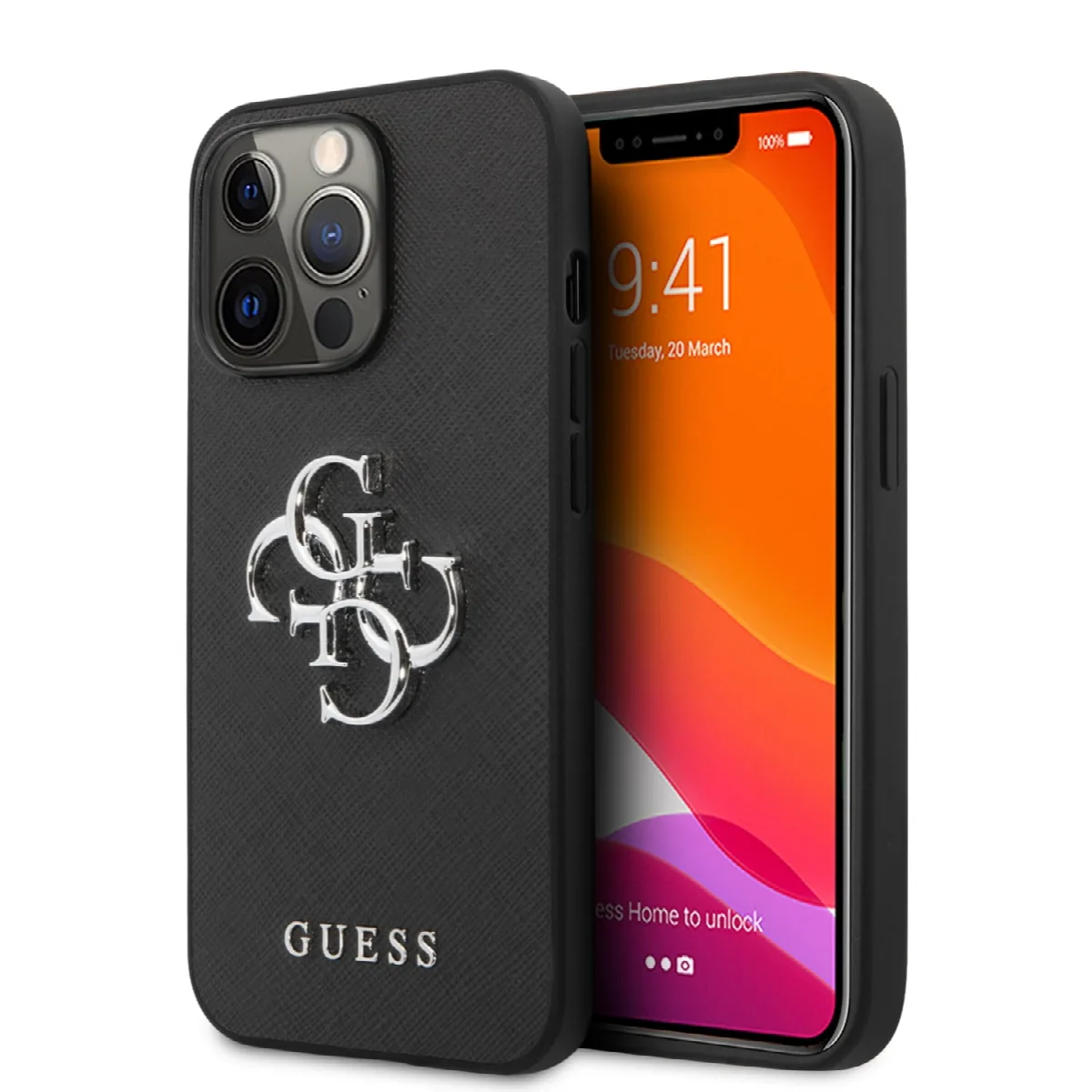 Guess "4G Logo Collection" Hard Case PU Leather Θήκη προστασίας από δερματίνη – iPhone 13 Pro Μαύρη