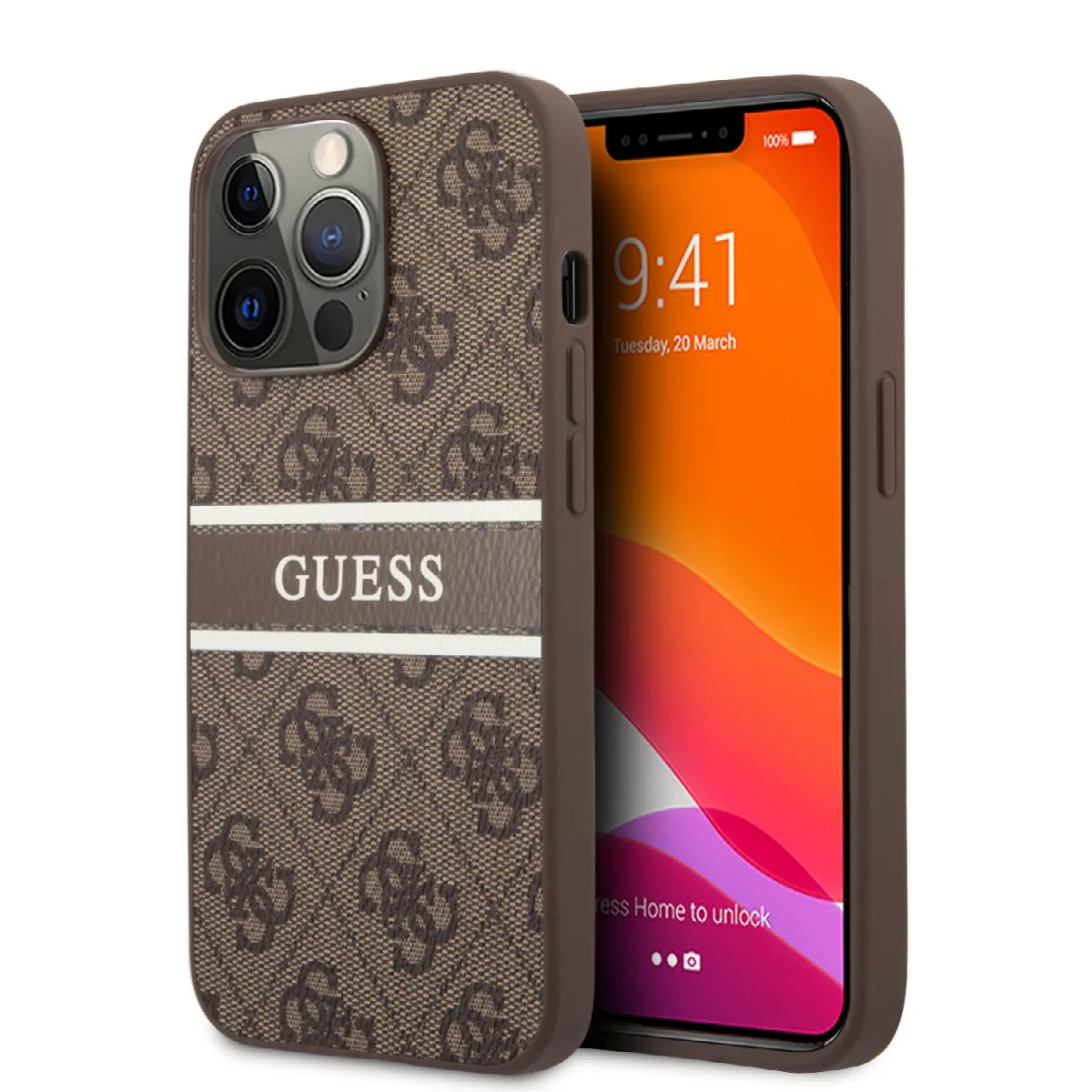 Guess "4G Logo Collection" Printed Stripe Θήκη προστασίας από δερματίνη – iPhone 13 Pro Καφέ