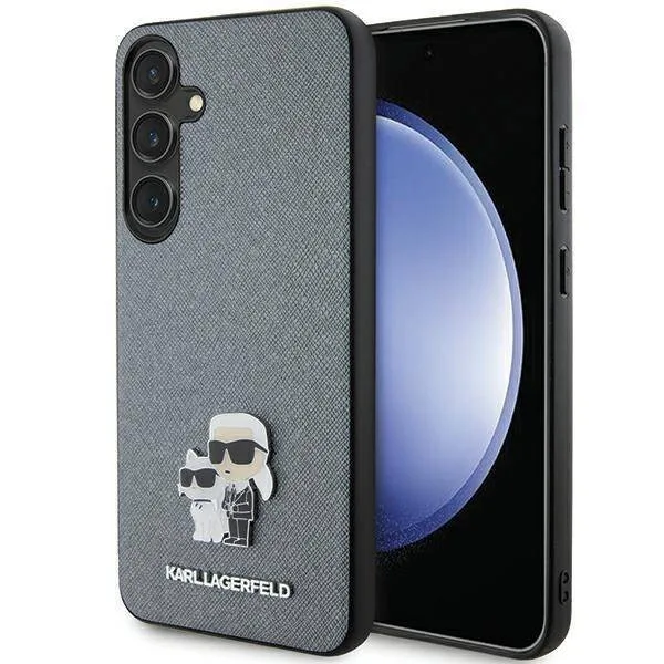 Karl Lagerfeld PU Saffiano Metal Pin Karl & Choupette Θήκη Προστασίας για Samsung Galaxy S24 Plus - Γκρι