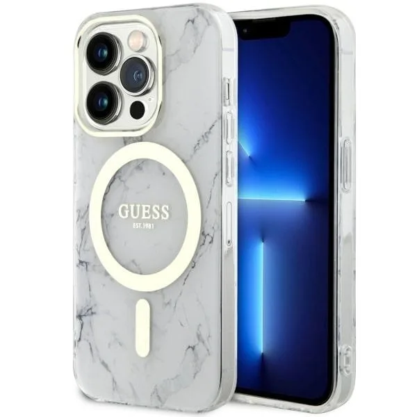 Guess "Marble Collection" Printed Stripe Θήκη προστασίας MagSafe με όψη μαρμάρου για Apple iPhone 14 Pro Max - Marble / White