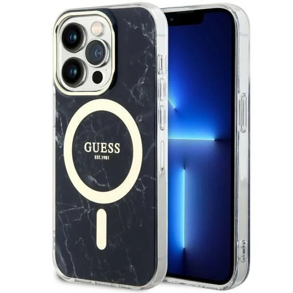Guess "Marble Collection" Printed Stripe Θήκη προστασίας MagSafe με όψη μαρμάρου για Apple iPhone 14 Pro Max - Marble / Black