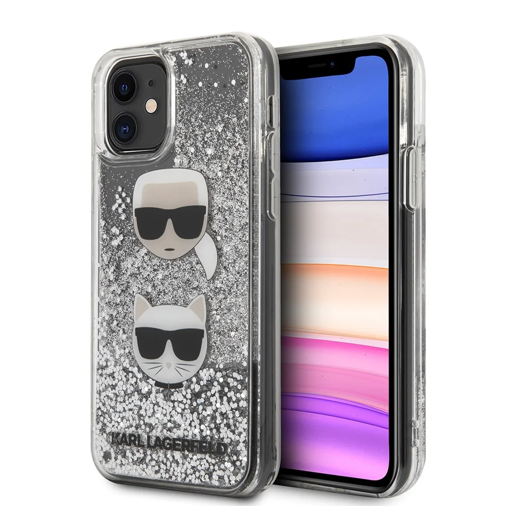 Karl Lagerfeld Liquid Glitter Case 2 Heads Θήκη προστασίας – iPhone 11 Black/Glitter Silver – KLHCN61KCGLSL