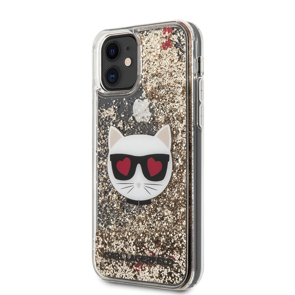 Karl Lagerfeld Liquid Glitter Case Choupette's Heads Θήκη προστασίας – iPhone 11 Black/Glitter Gold – εικόνα 4