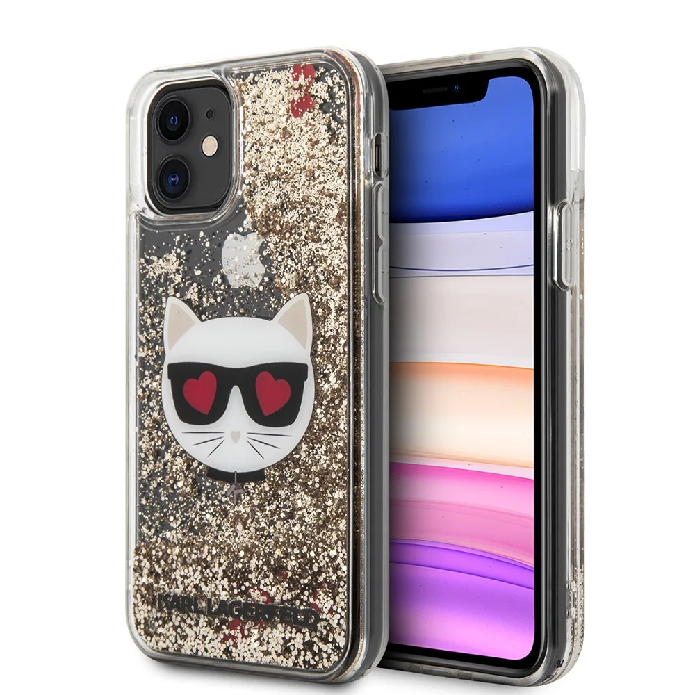 Karl Lagerfeld Liquid Glitter Case Choupette's Heads Θήκη προστασίας – iPhone 11 Black/Glitter Gold
