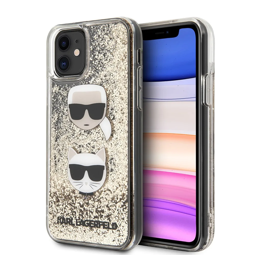Karl Lagerfeld Liquid Glitter Case 2 Heads Θήκη προστασίας – iPhone 11 Black/Glitter – Gold KLHCN61KCGLGO