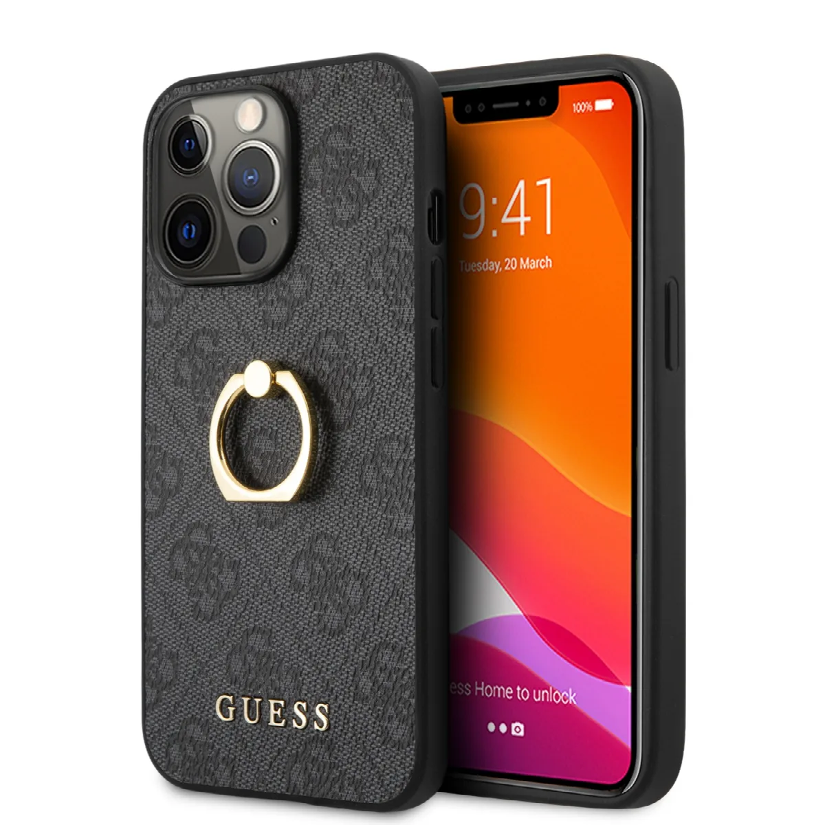 Guess "4G Logo Ring Collection" Hard Case PU Leather Θήκη προστασίας από δερματίνη – iPhone 13 Pro Black