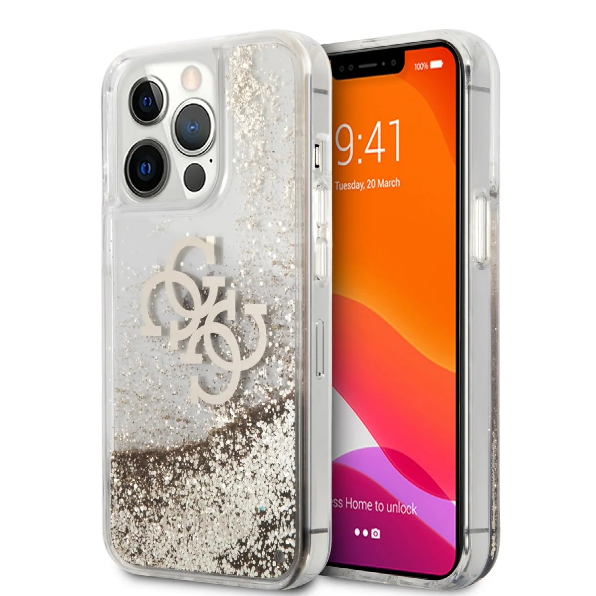 Guess "4G Logo Collection" Θήκη προστασίας – iPhone 13 Pro Clear/Glitter Gold