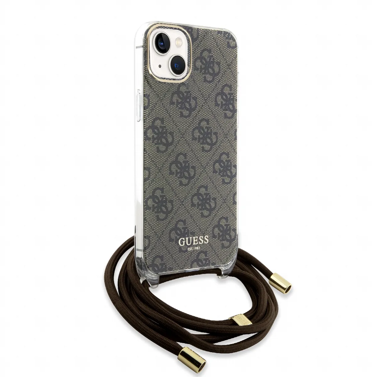 Guess "4G Logo Collection" Crossbody Hard Case Script Metal Logo Θήκη προστασίας από σιλικόνη με λουράκι – iPhone 15 Καφέ – GUHC – εικόνα 4
